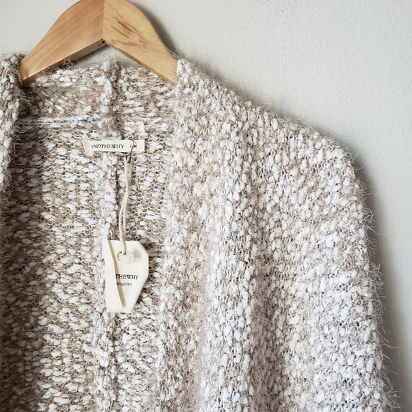 Beige-Taupe Fuzzy Knit Open Front Draped Cocoon Cardigan - Picture 6 of 15